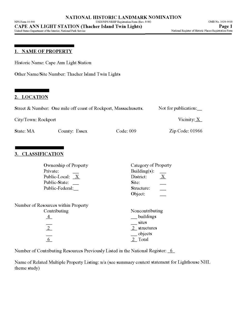 NATIONAL HISTORIC LANDMARK NOMINATION NPS Form 10-9 USDI/NPS NRHP Registration Form (Rev