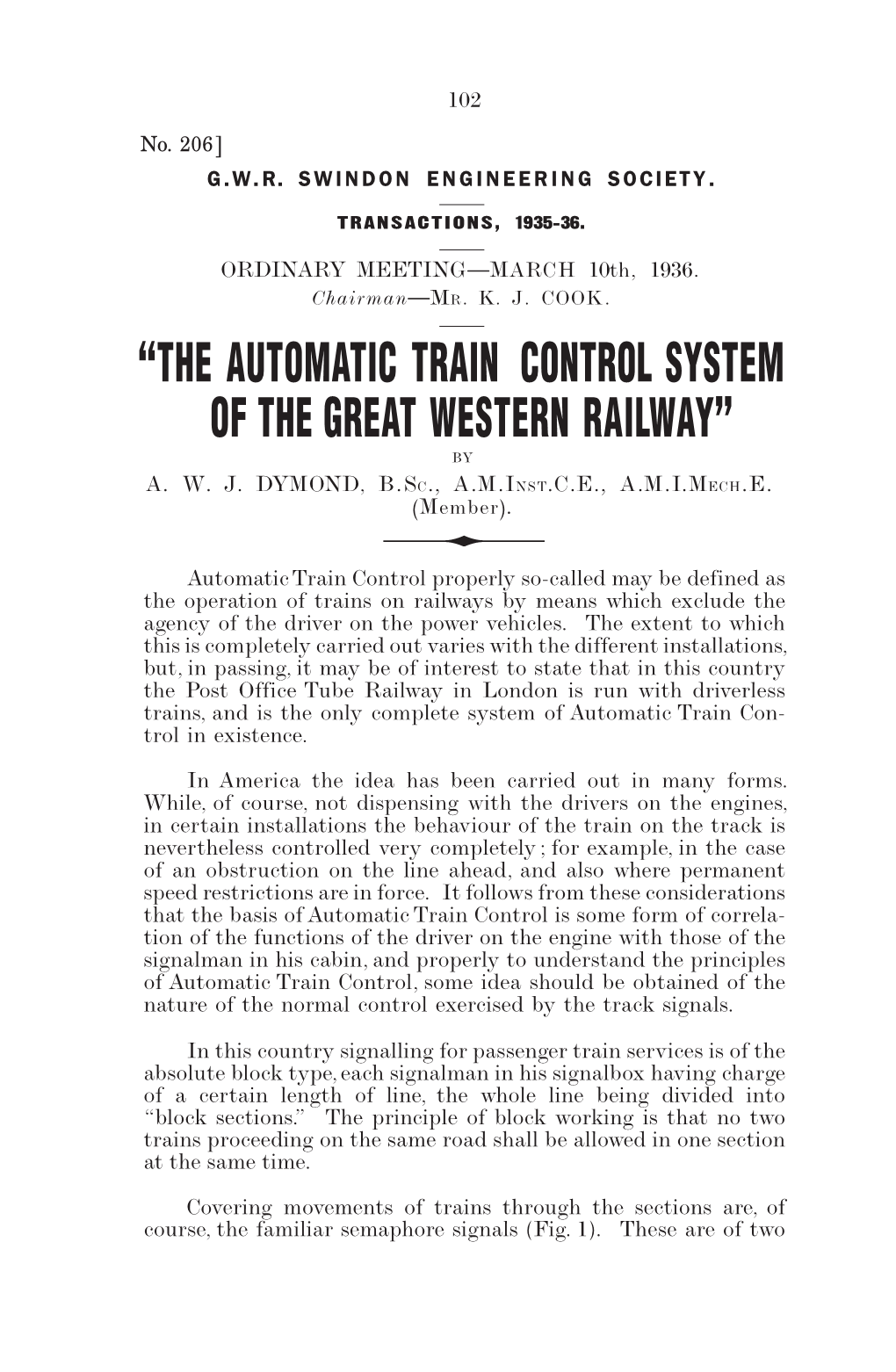 “THE AUTOMATIC TRAIN CONTROL SYSTEM of the GREAT WESTERN RAILWAY” by A