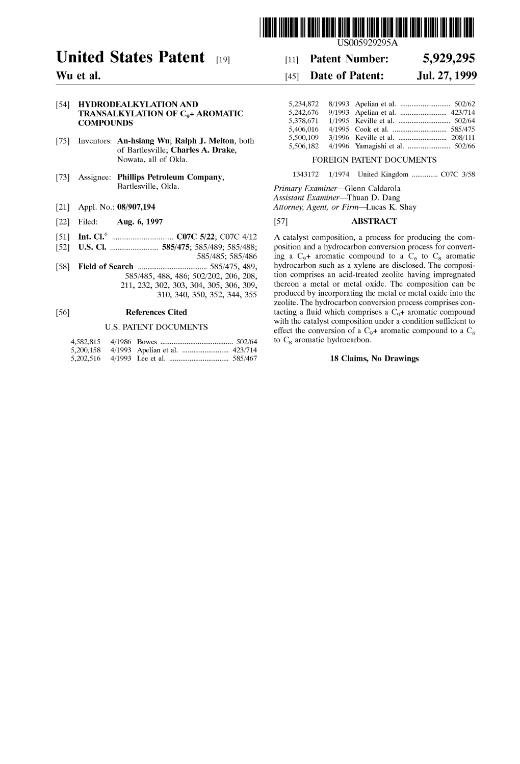 United States Patent (19) 11 Patent Number: 5,929,295