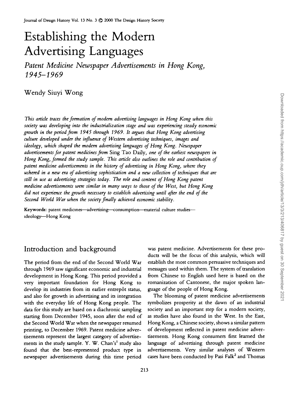 Establishing the Modern Advertising Languages Patent Medicine Newspaper Advertisements in Hong Kong, 1945-1969