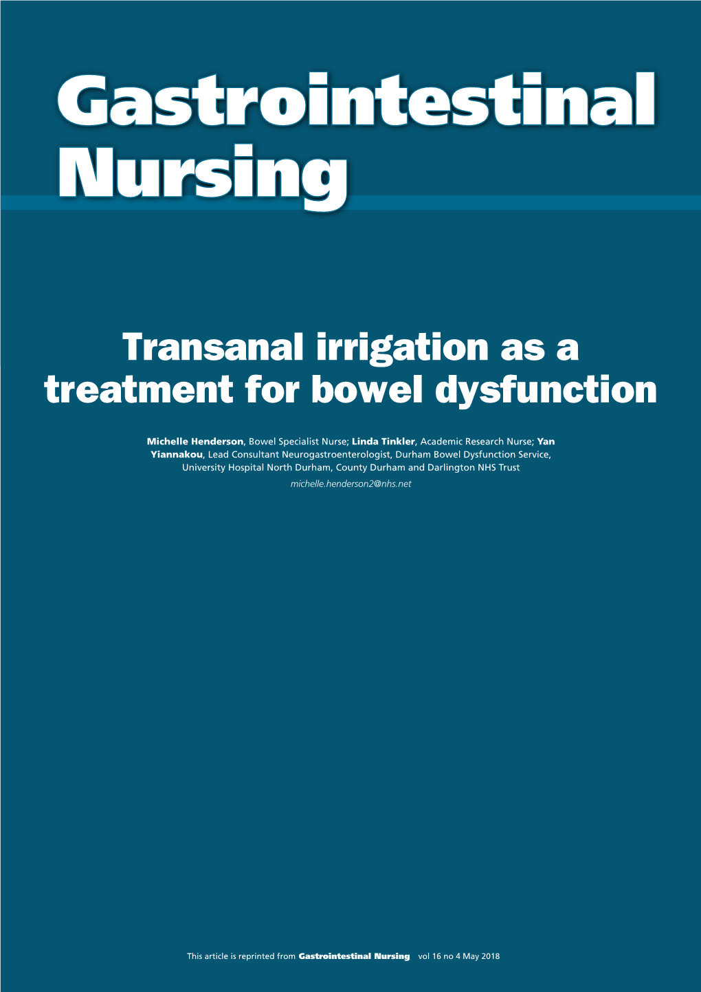 Transanal Irrigation As a Treatment for Bowel Dysfunction