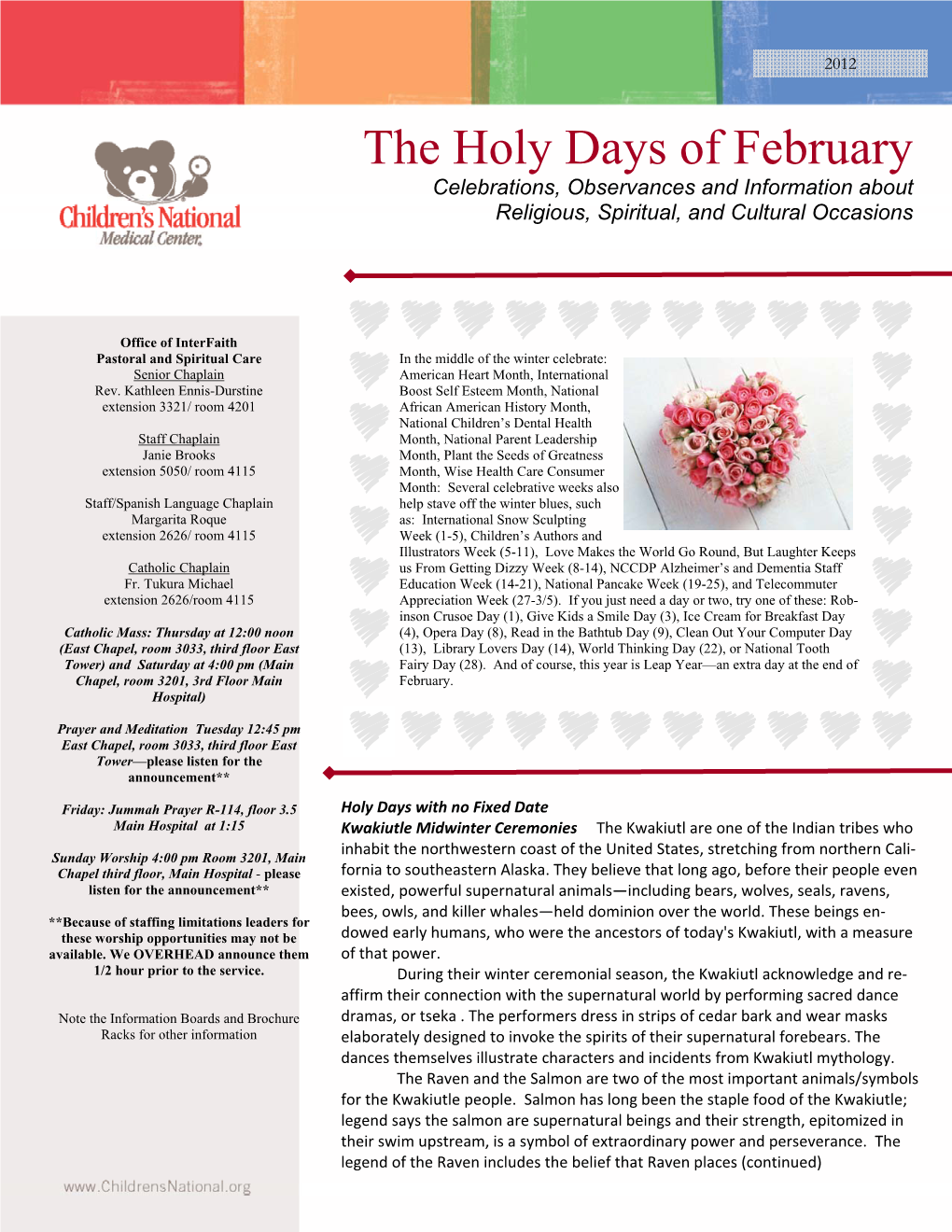 Holy Days, Celebrations,And Observances of February 2012.Pub