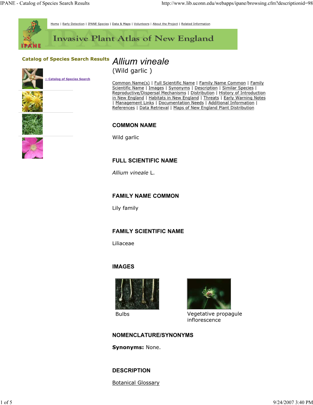 IPANE - Catalog of Species Search Results