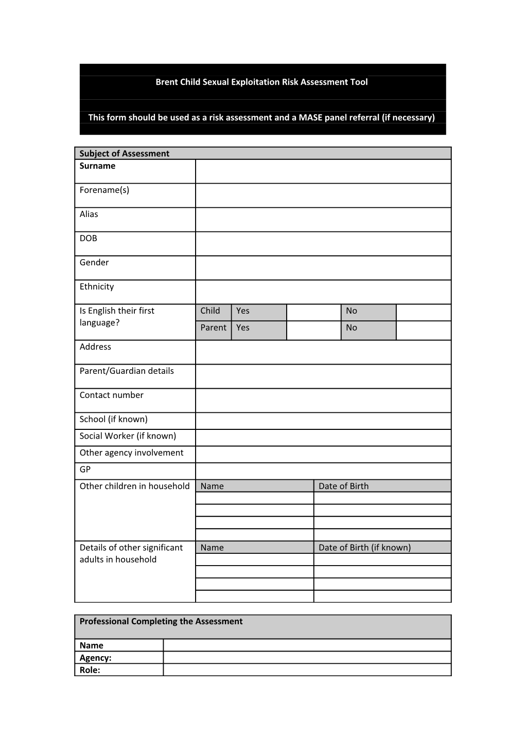 CSE Referral & Risk Assessment