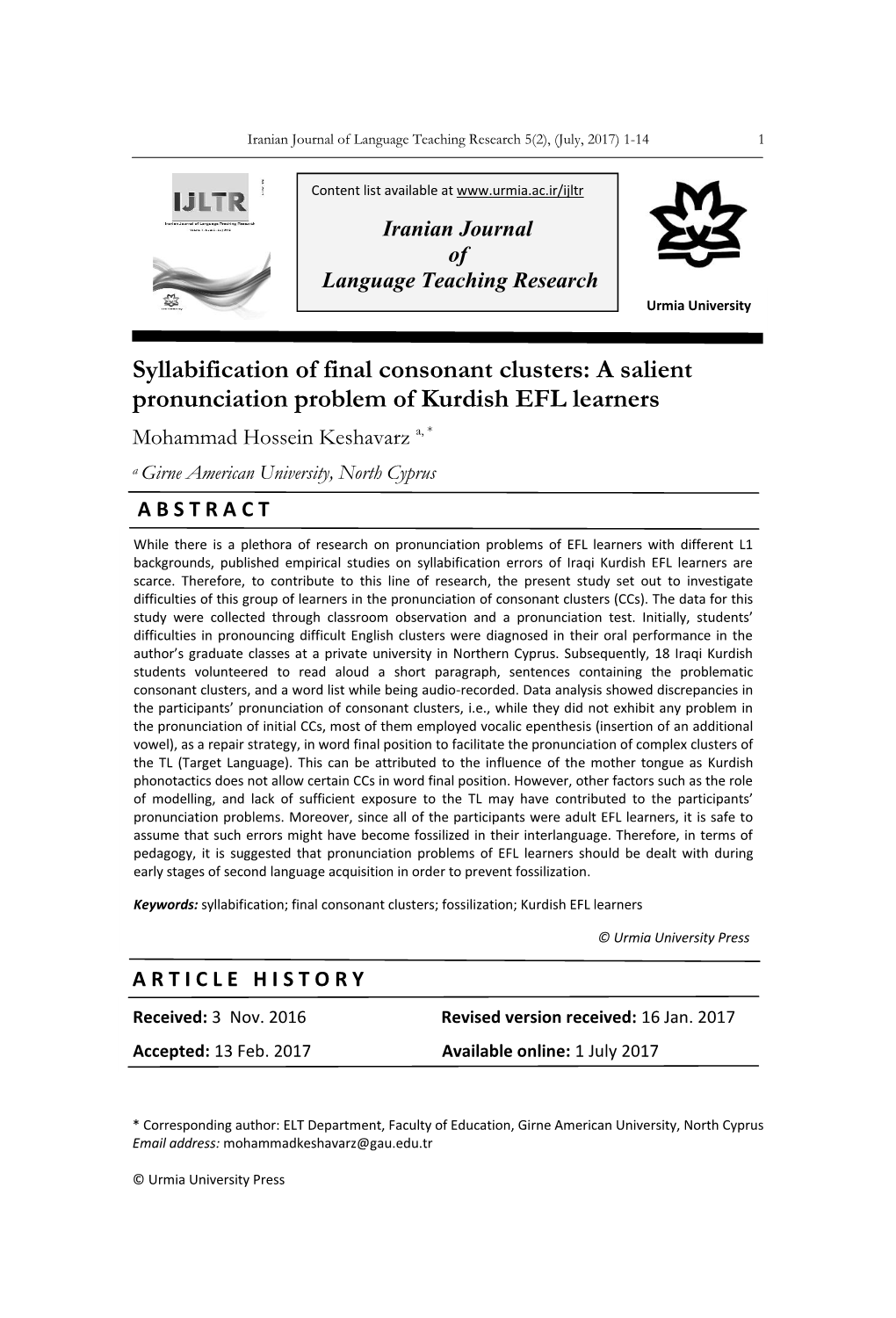 Syllabification of Final Consonant Clusters