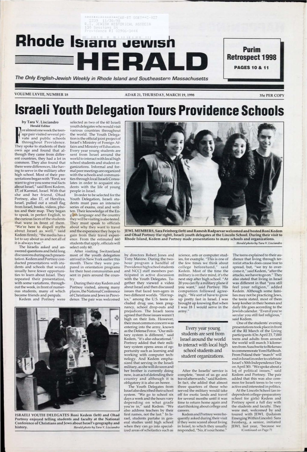 HERALD PAGES 10 & 11 the Only English-Jewish Weekly in Rhode Island and Southeastern Massachusetts