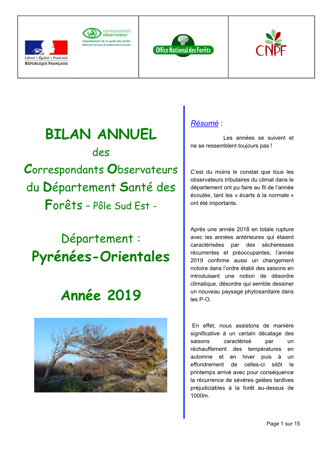 BILAN ANNUEL Pyrénées-Orientales Année 2019