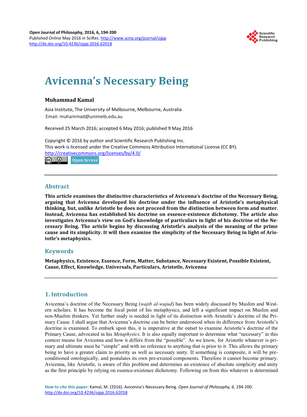 Avicenna's Necessary Being