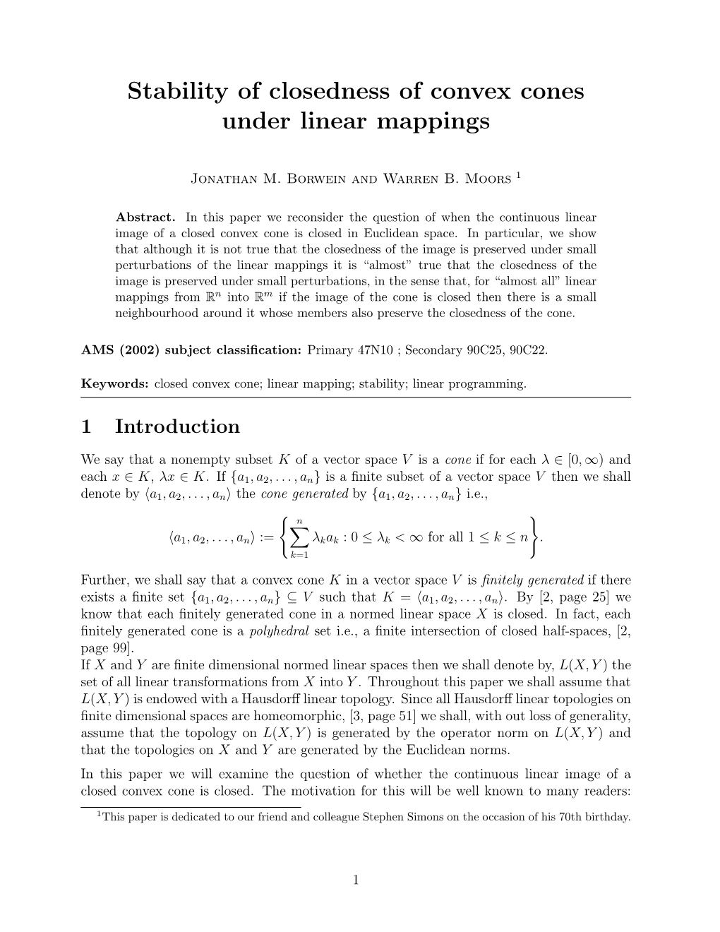 Stability of Closedness of Convex Cones Under Linear Mappings