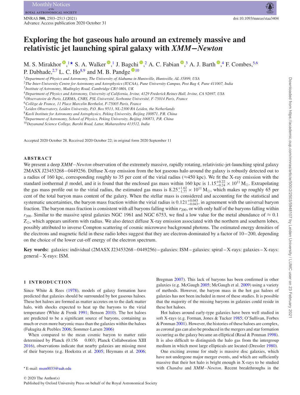 Exploring the Hot Gaseous Halo Around an Extremely Massive and Relativistic Jet Launching Spiral Galaxy with XMM−Newton