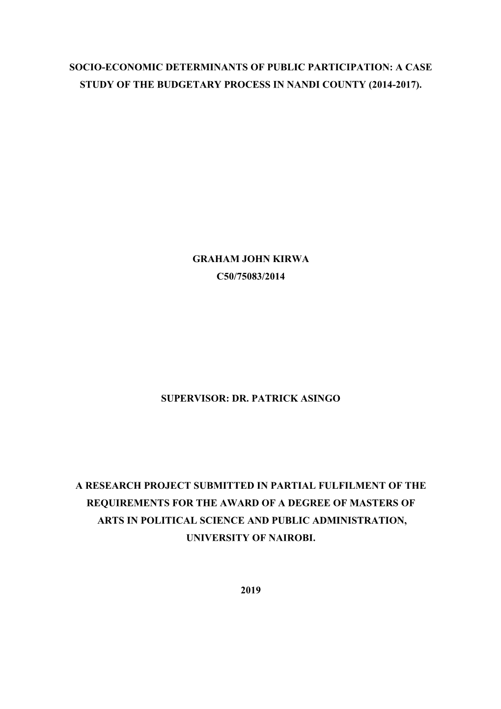 A Case Study of the Budgetary Process in Nandi County (2014-2017)