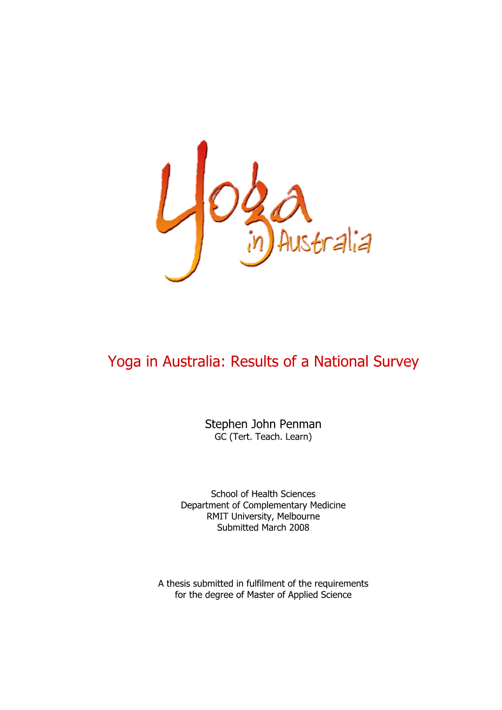 Yoga in Australia: Results of a National Survey