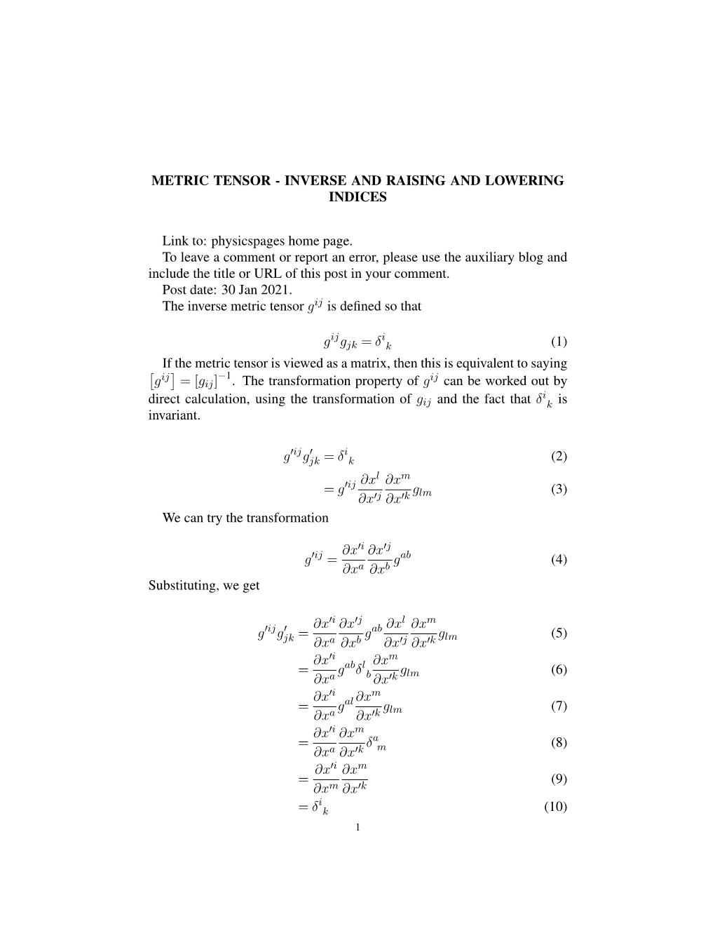 Metric Tensor - Inverse and Raising and Lowering Indices