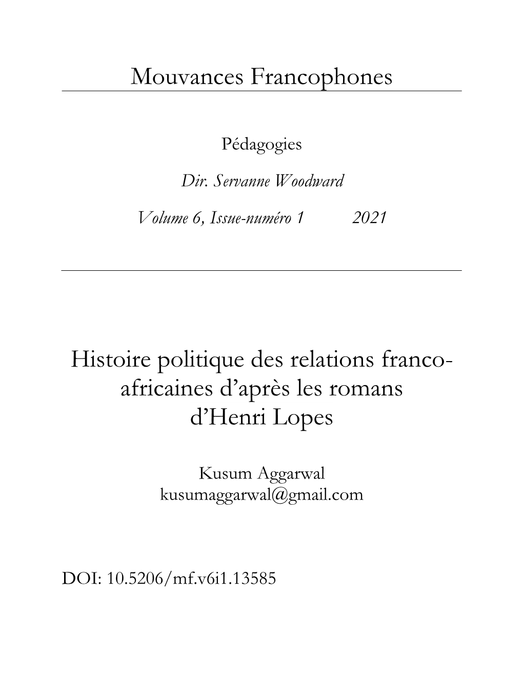 Africaines D'après Les Romans D'henri Lopes