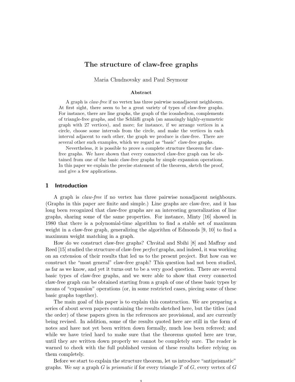 The Structure of Claw-Free Graphs