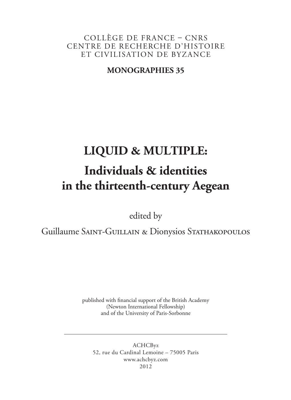 Individuals & Identities in the Thirteenth-Century Aegean