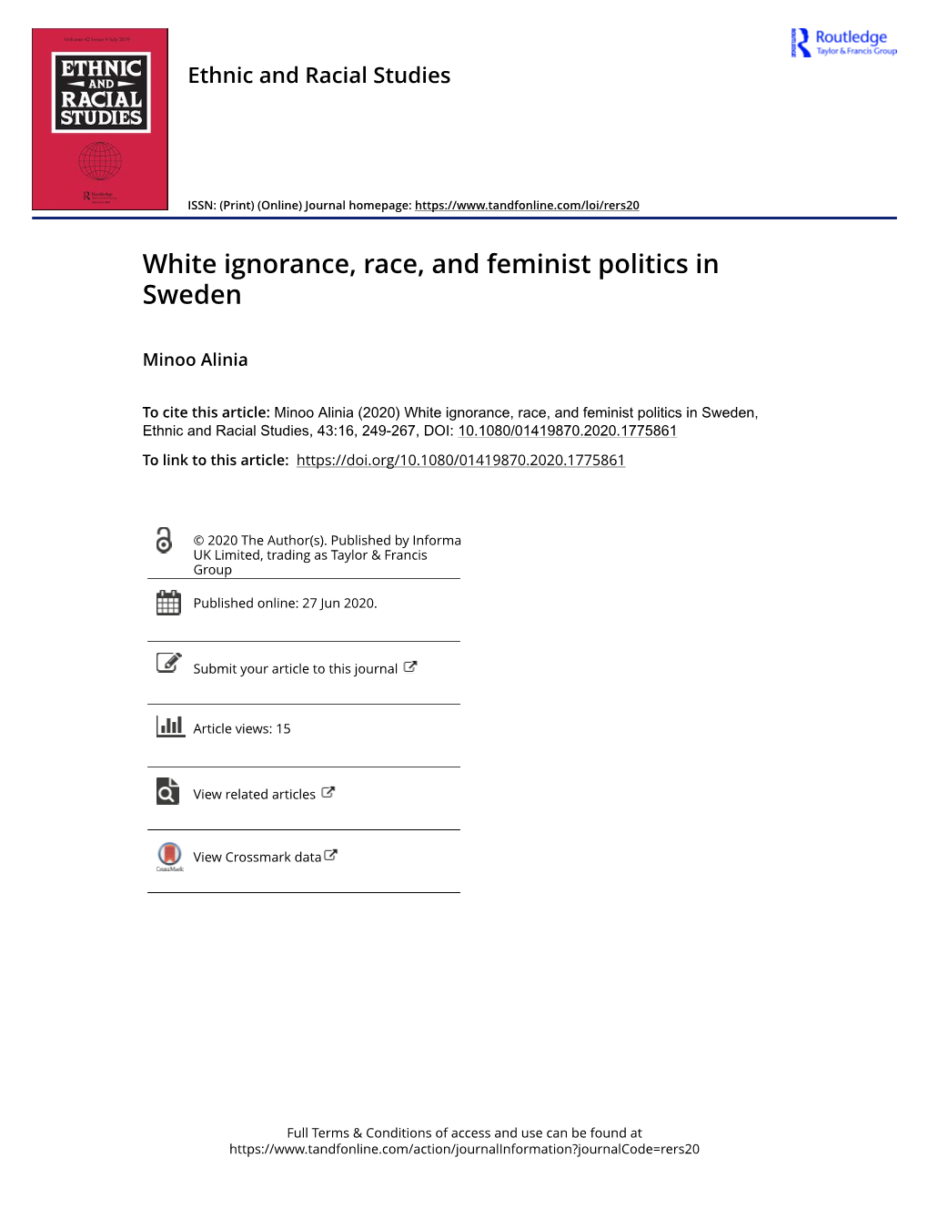 White Ignorance, Race, and Feminist Politics in Sweden