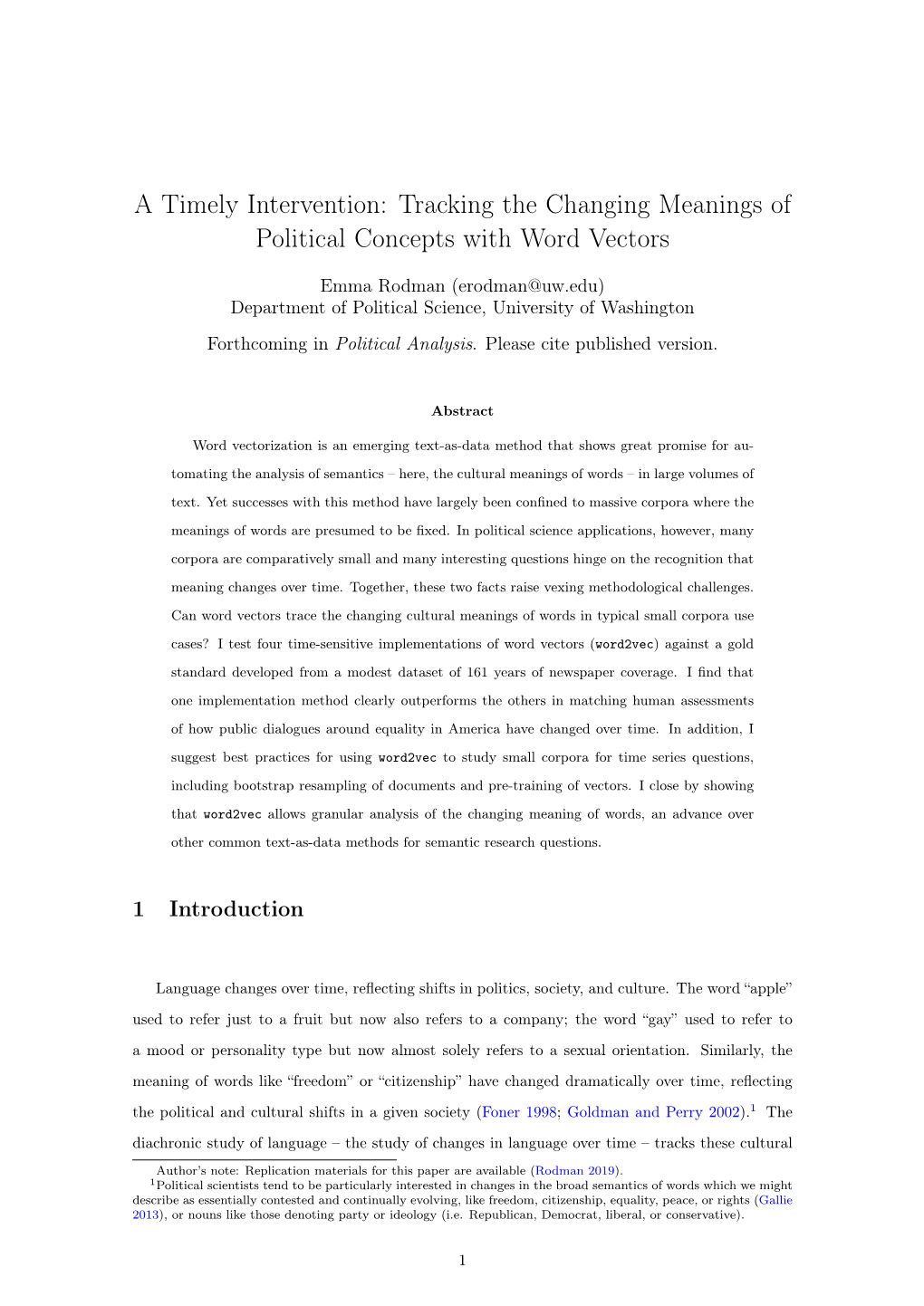 A Timely Intervention: Tracking the Changing Meanings of Political Concepts with Word Vectors