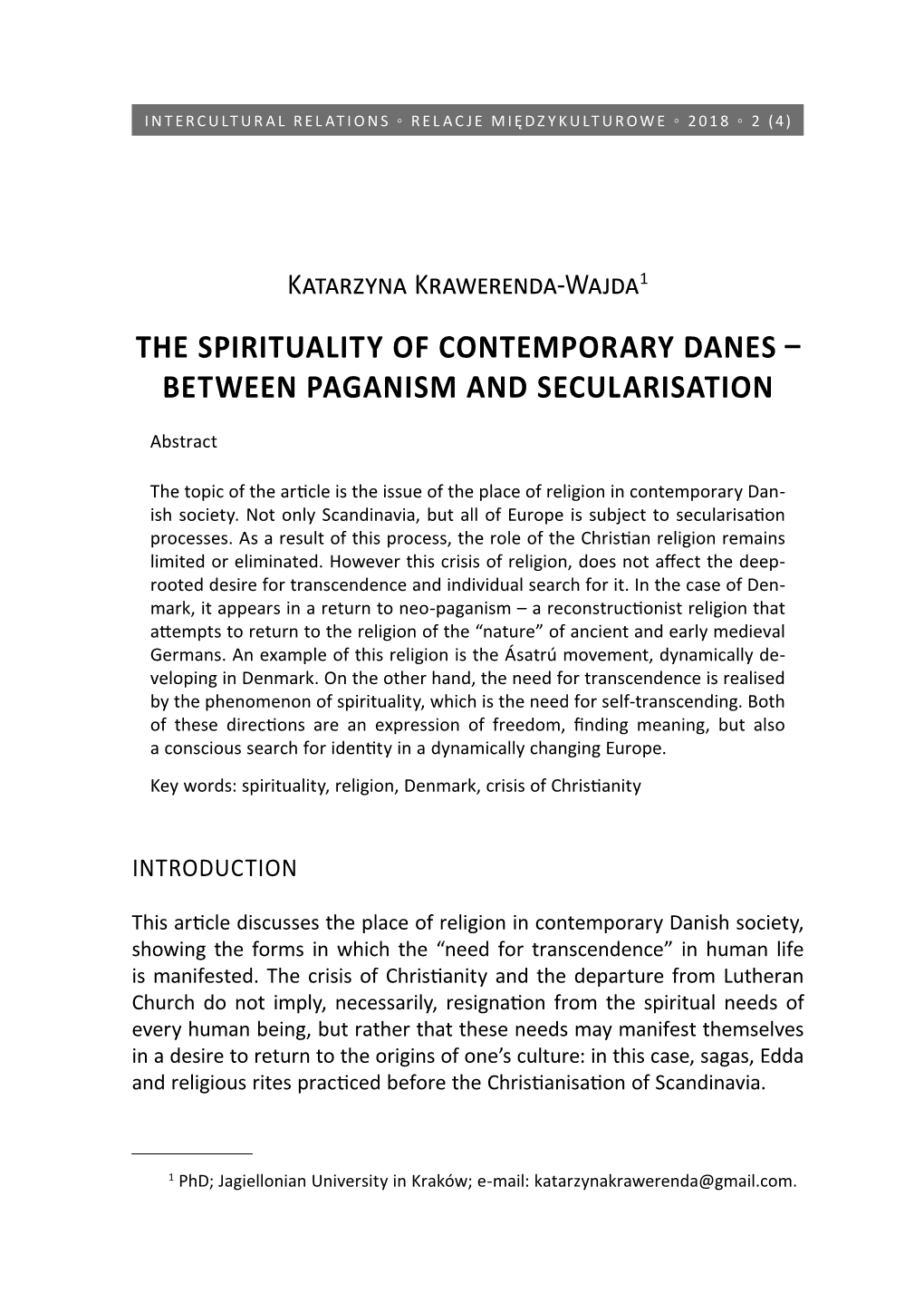 The Spirituality of Contemporary Danes – Between Paganism and Secularisation