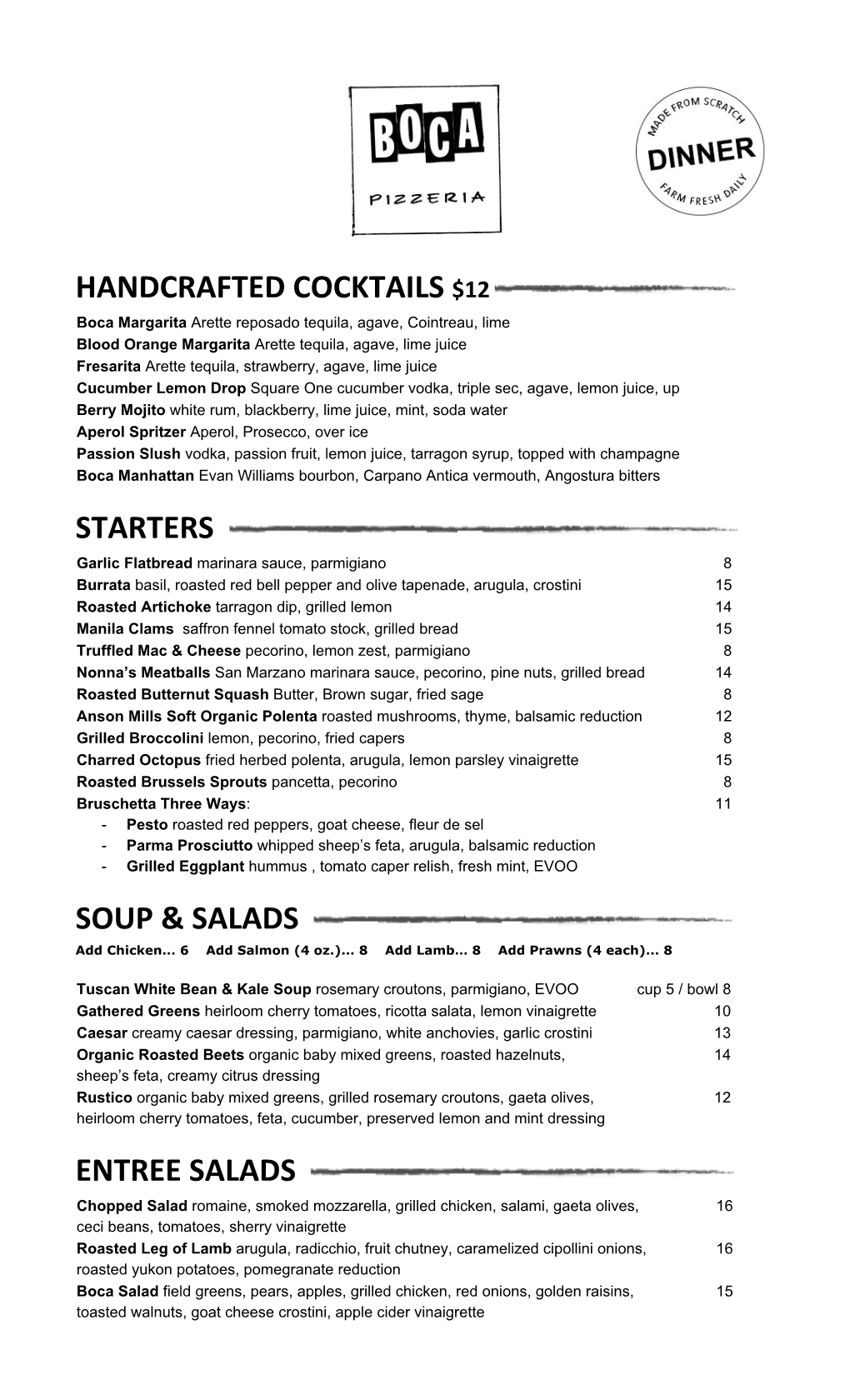 Handcrafted Cocktails ​$12 Starters​ Soup & Salads