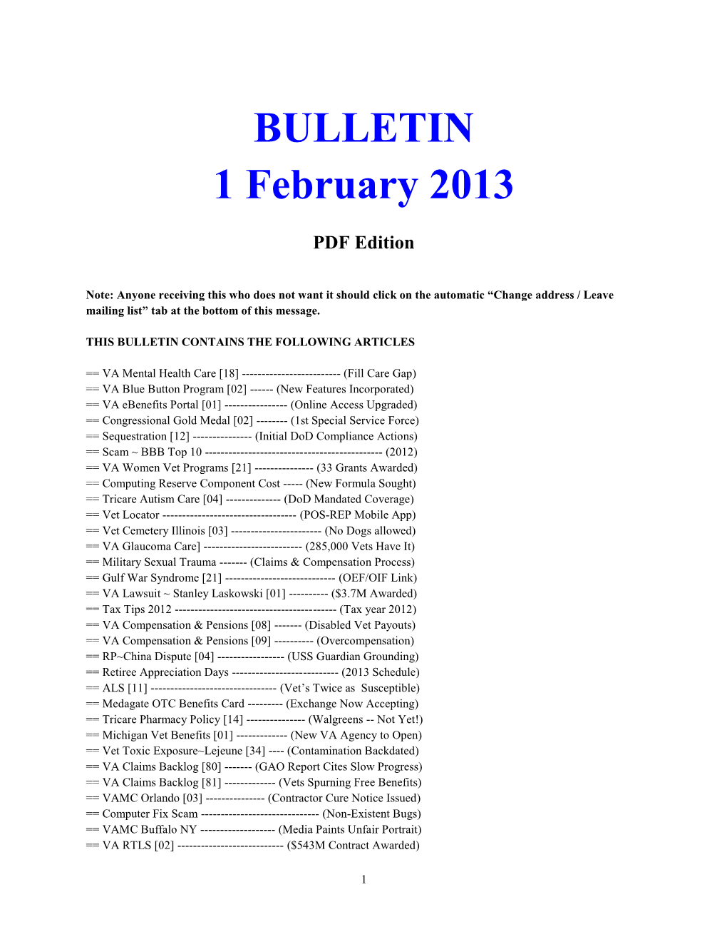 BULLETIN 1 February 2013