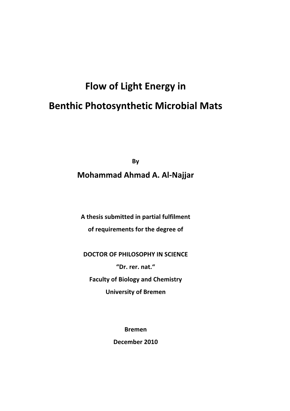 Photosynthetic Microbial Mats 18 Aims of the Thesis 26