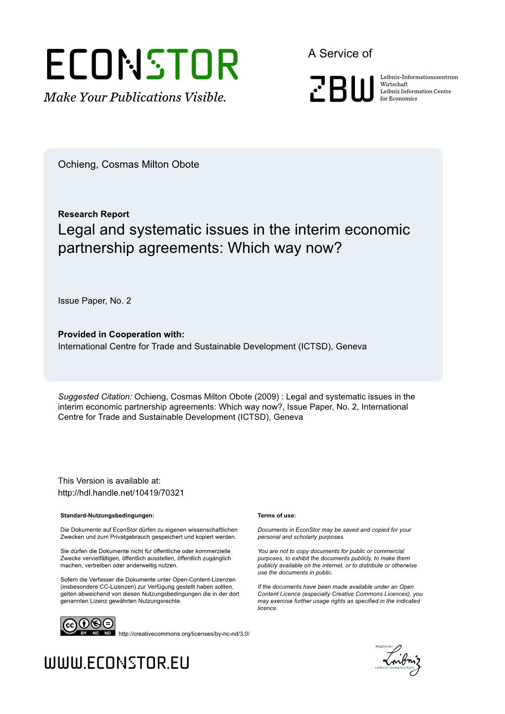 Legal and Systematic Issues in the Interim Economic Partnership Agreements: Which Way Now?