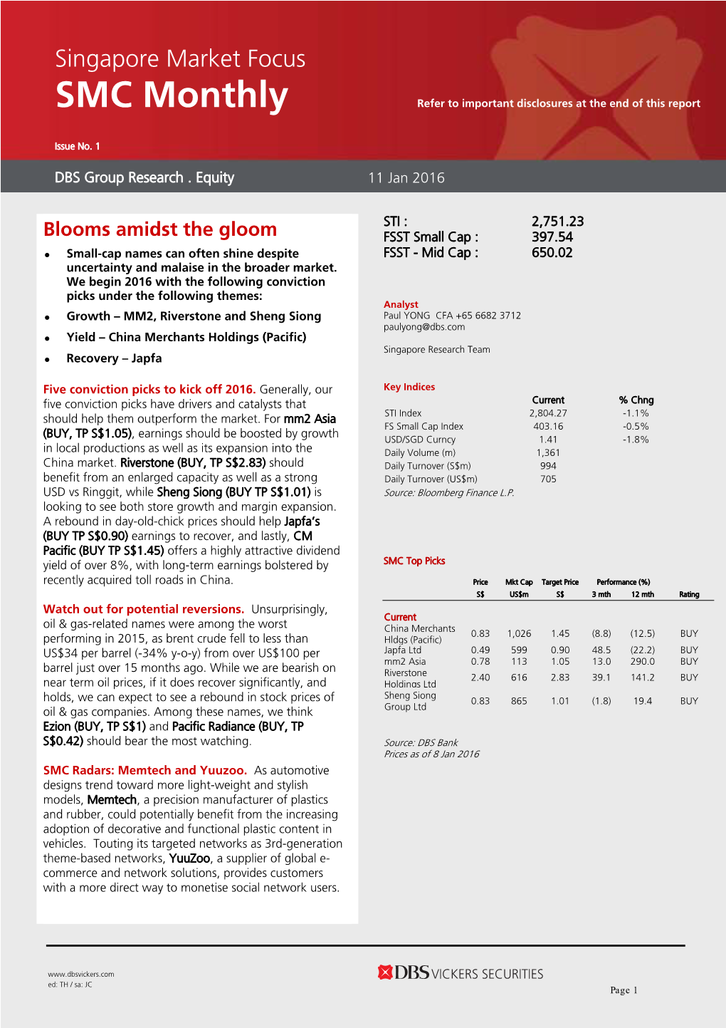 SMC Monthly Refer to Important Disclosures at the End of This Report