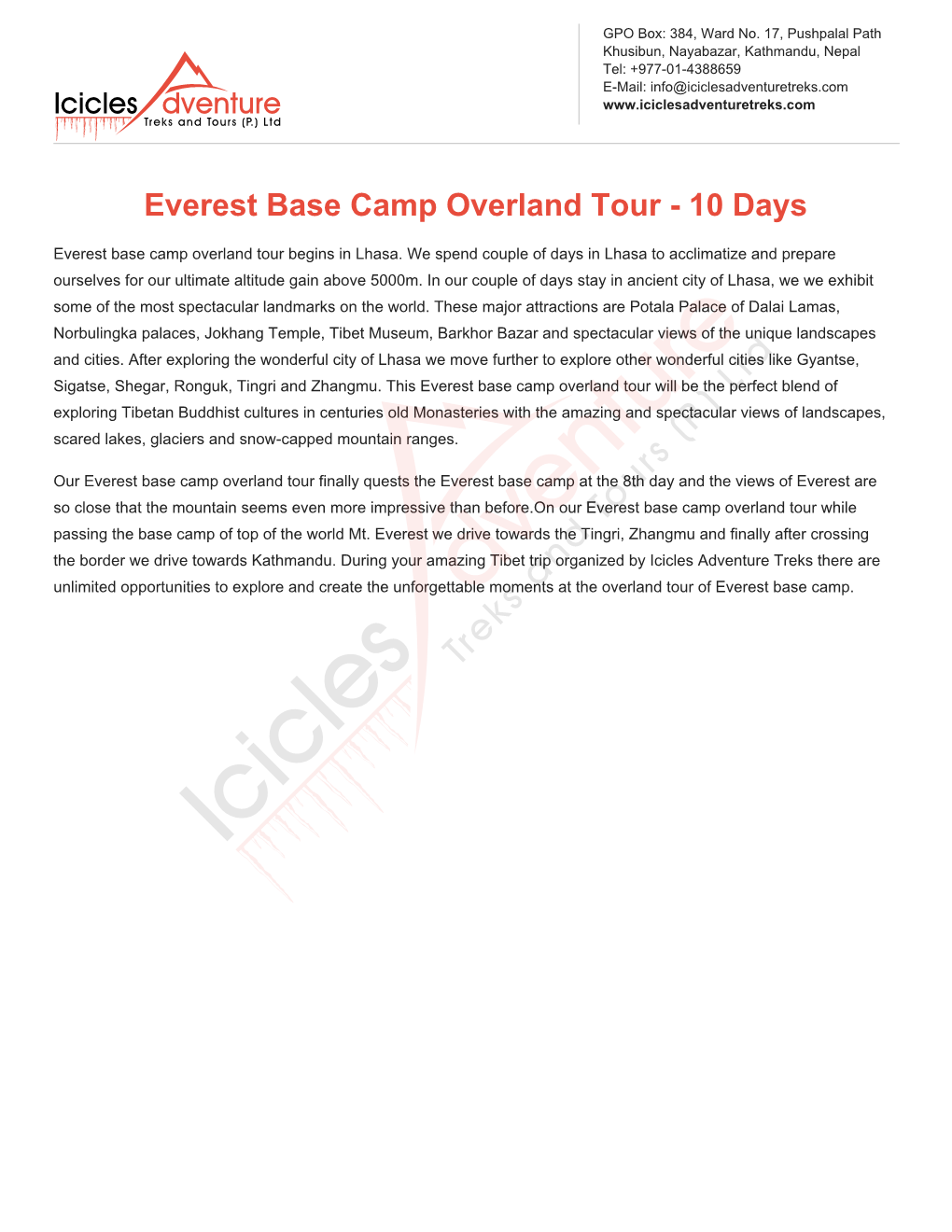 Everest Base Camp Overland Tour - 10 Days