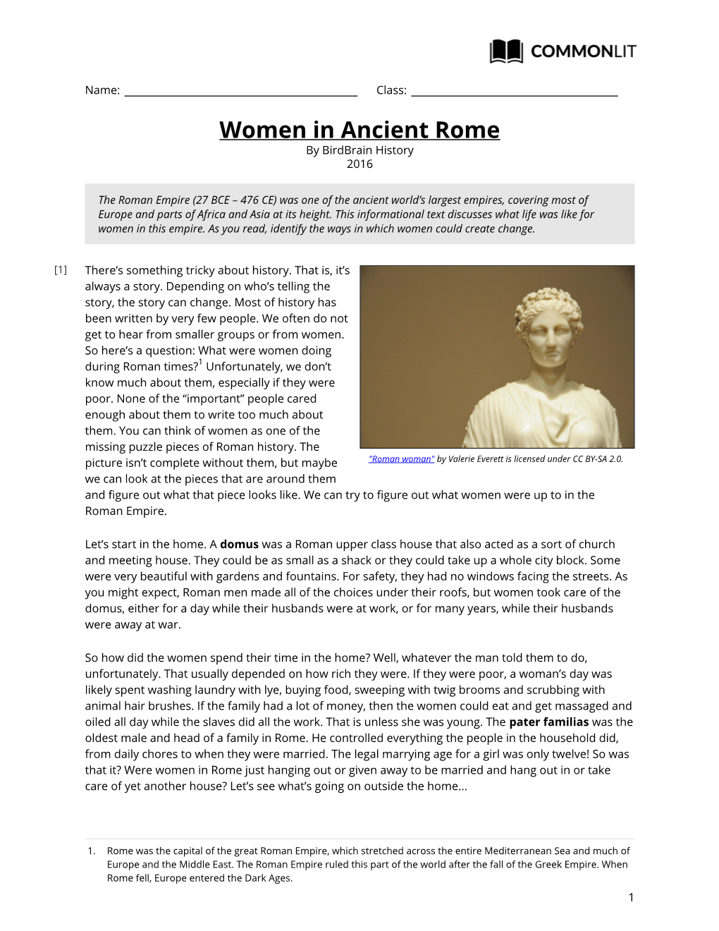 Commonlit | Women in Ancient Rome