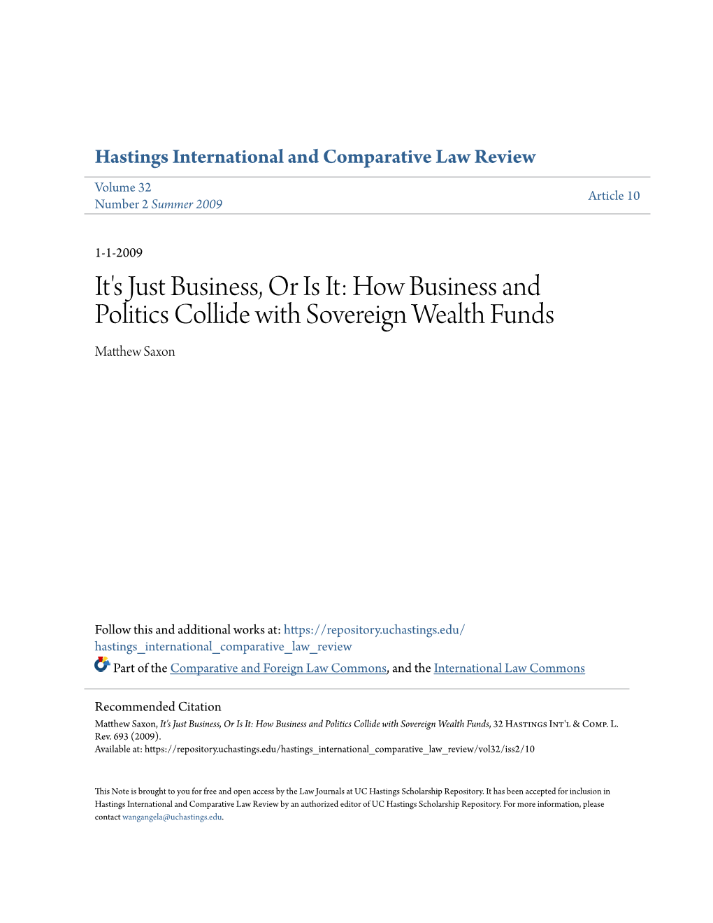 How Business and Politics Collide with Sovereign Wealth Funds Matthew As Xon