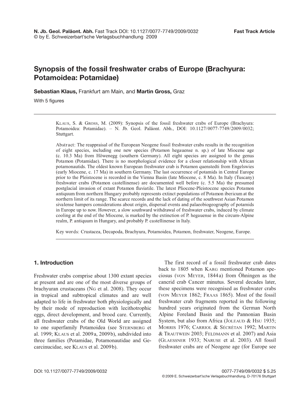 Synopsis of the Fossil Freshwater Crabs of Europe (Brachyura: Potamoidea: Potamidae)