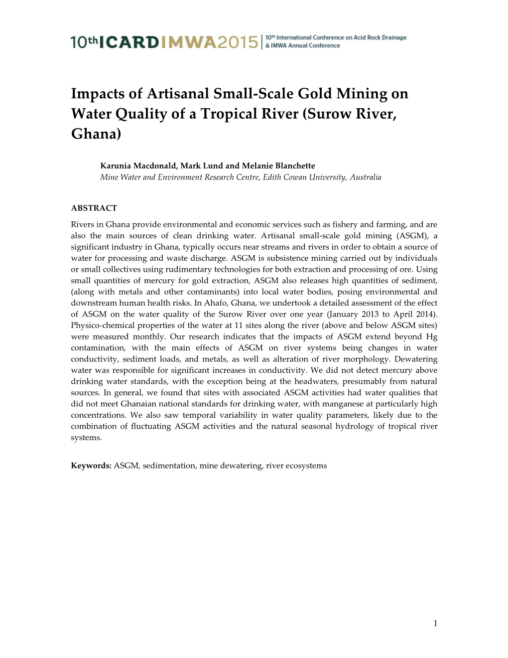 Impacts of Artisanal Small-Scale Gold Mining on Water Quality of a Tropical River (Surow River, Ghana)