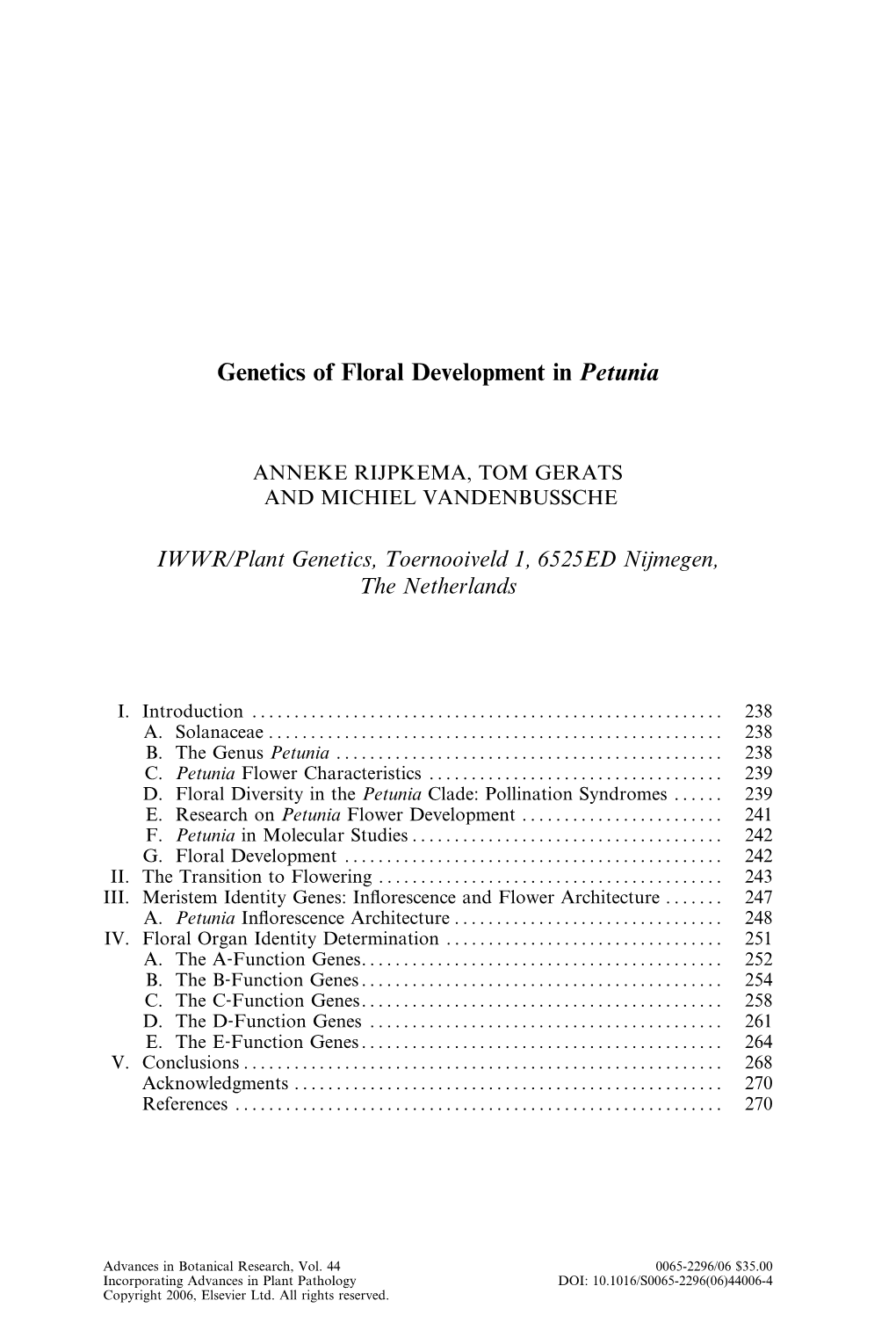 Genetics of Floral Development in Petunia