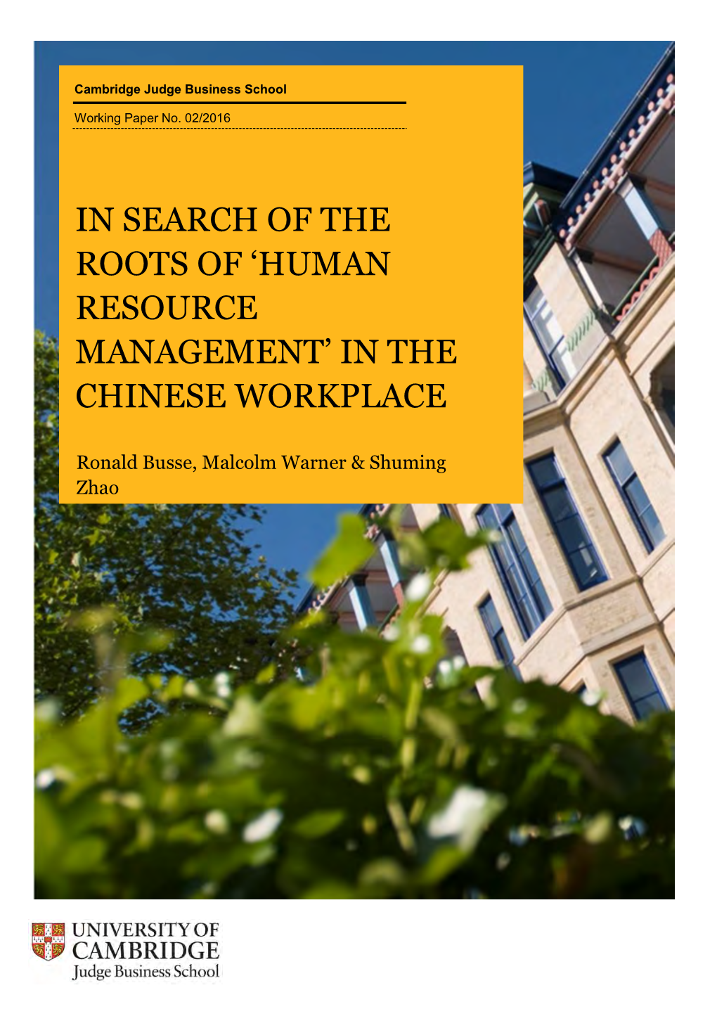 In Search of the Roots of 'Human Resource Management' in the Chinese Workplace