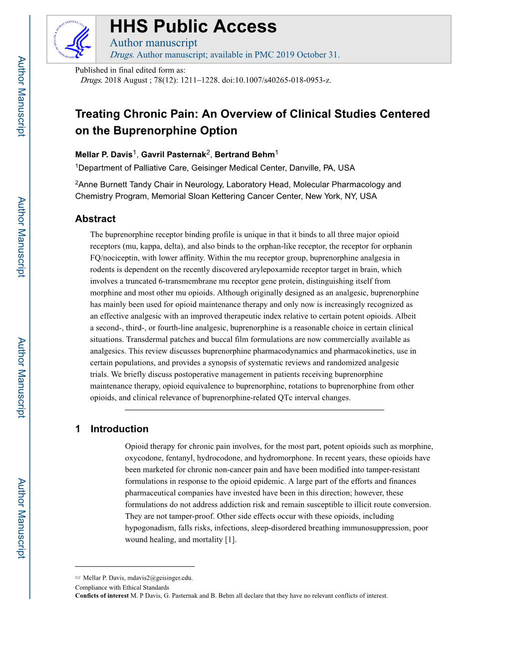 Treating Chronic Pain: an Overview of Clinical Studies Centered on the Buprenorphine Option