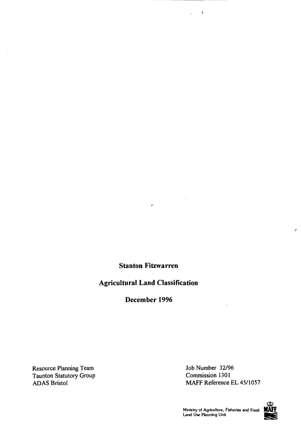 Stanton Fitzwarren Agricultural Land Classification December 1996