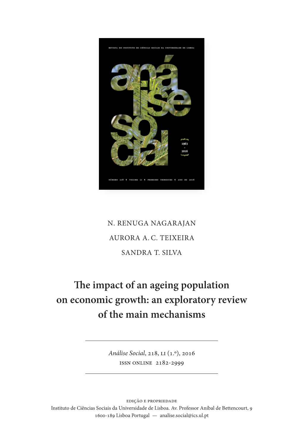 The Impact of an Ageing Population on Economic Growth: an Exploratory Review of the Main Mechanisms