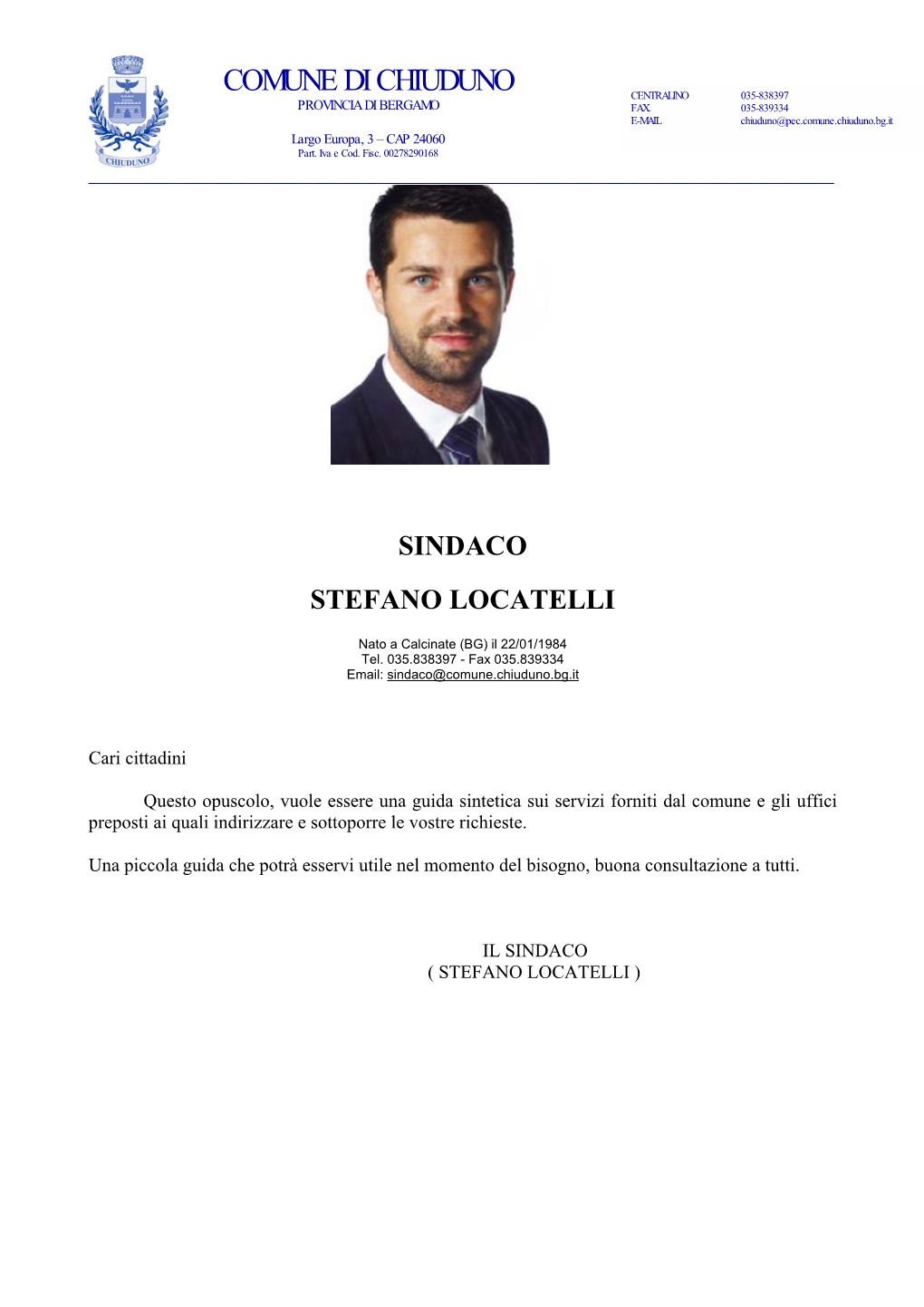 Sindaco Stefano Locatelli