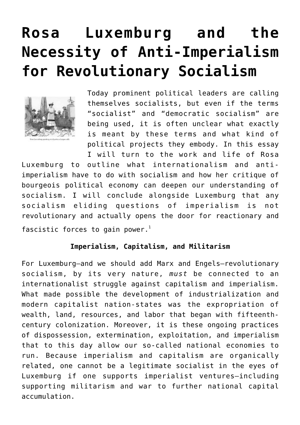 Rosa Luxemburg and the Necessity of Anti-Imperialism for Revolutionary Socialism