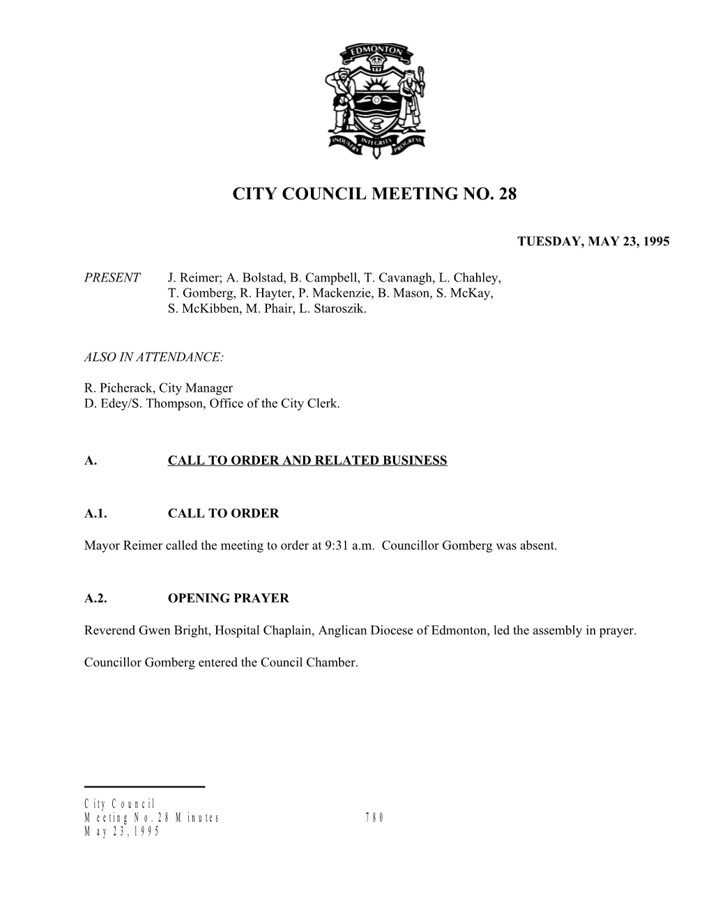 Minutes for City Council May 23, 1995 Meeting