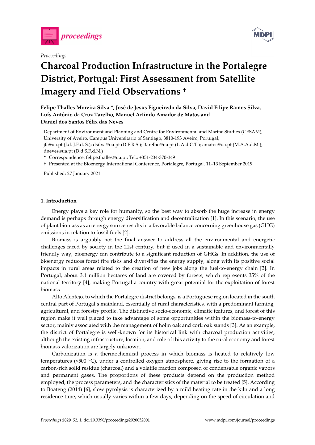 Charcoal Production Infrastructure in the Portalegre District, Portugal: First Assessment from Satellite Imagery and Field Observations †