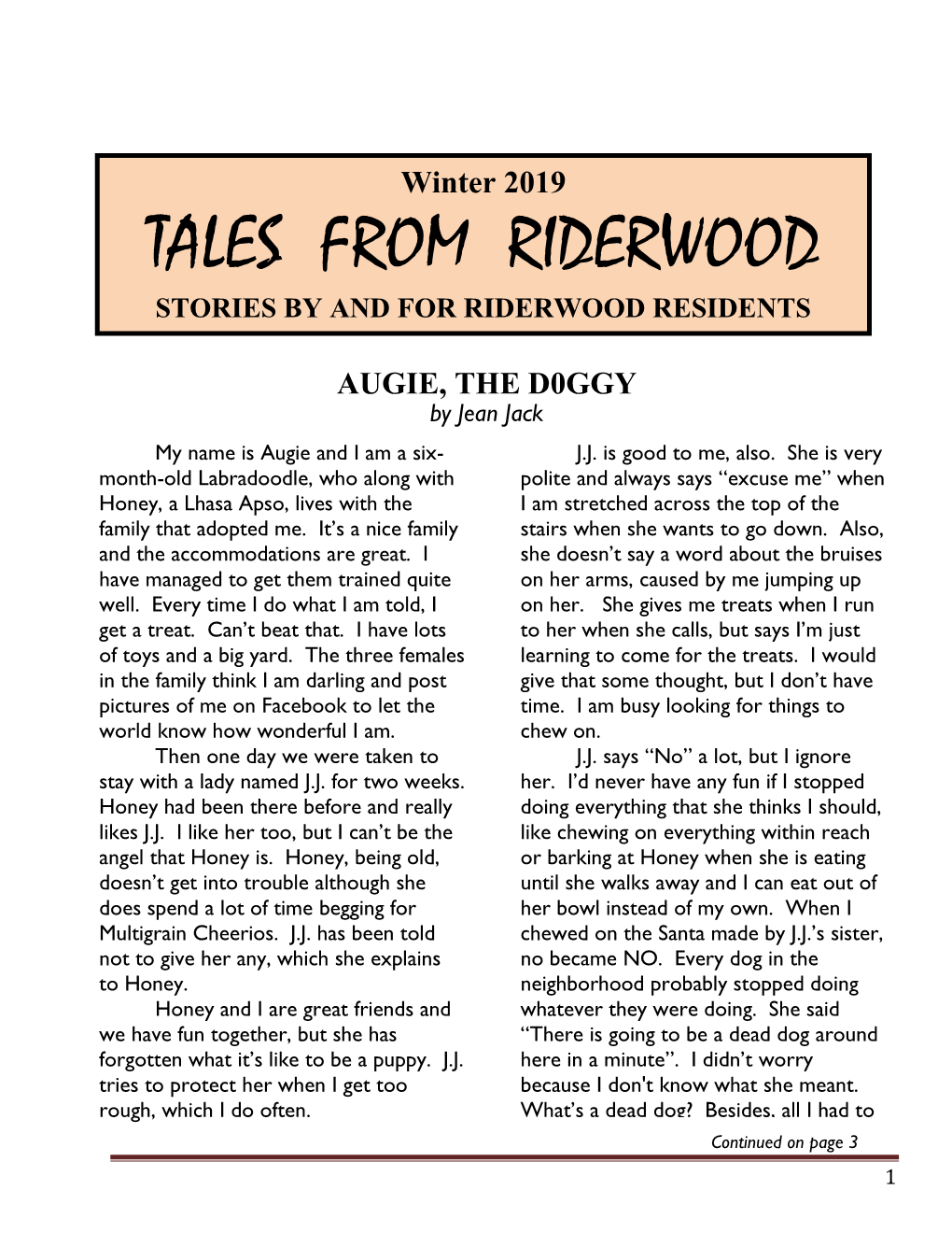 Tales from Riderwood Stories by and for Riderwood Residents