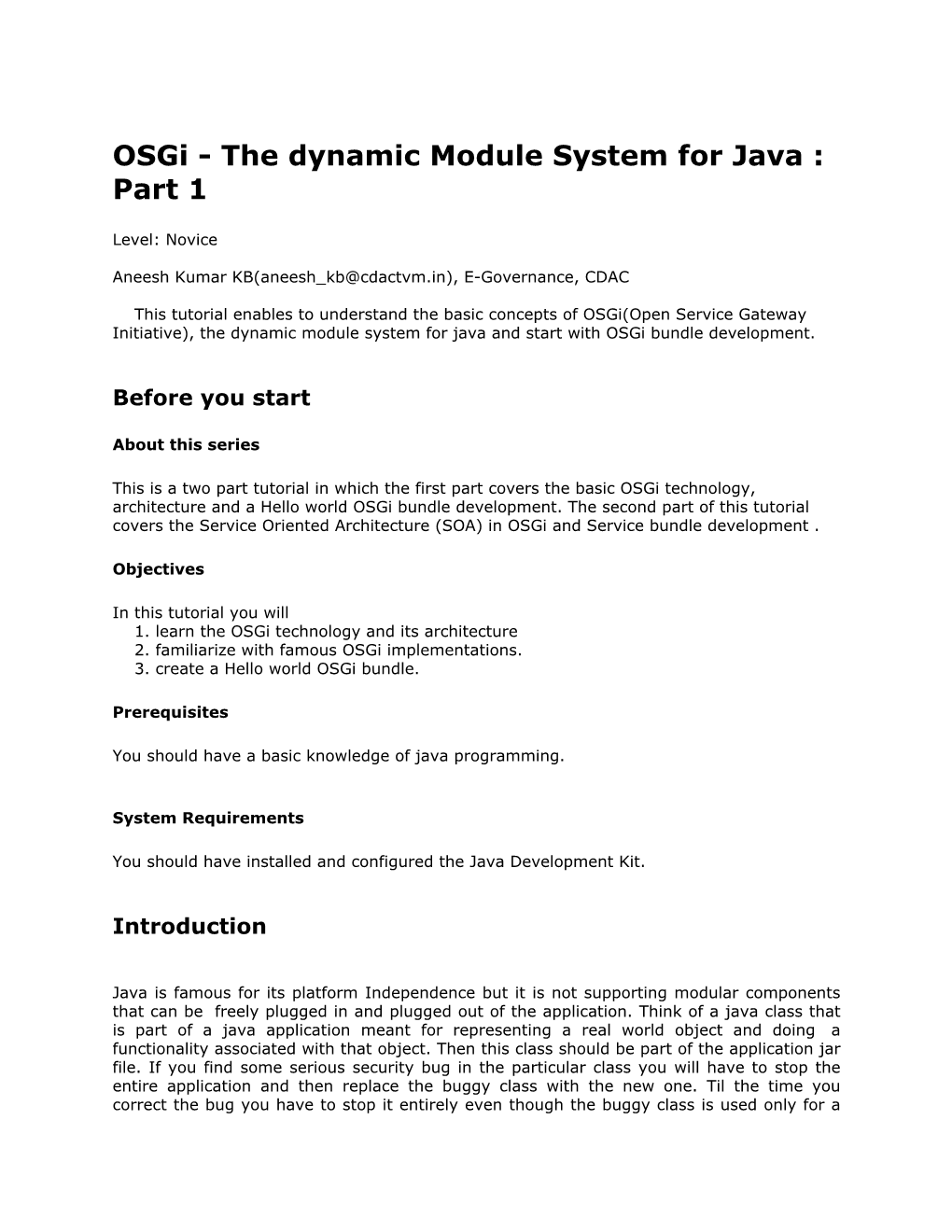 Osgi - the Dynamic Module System for Java : Part 1