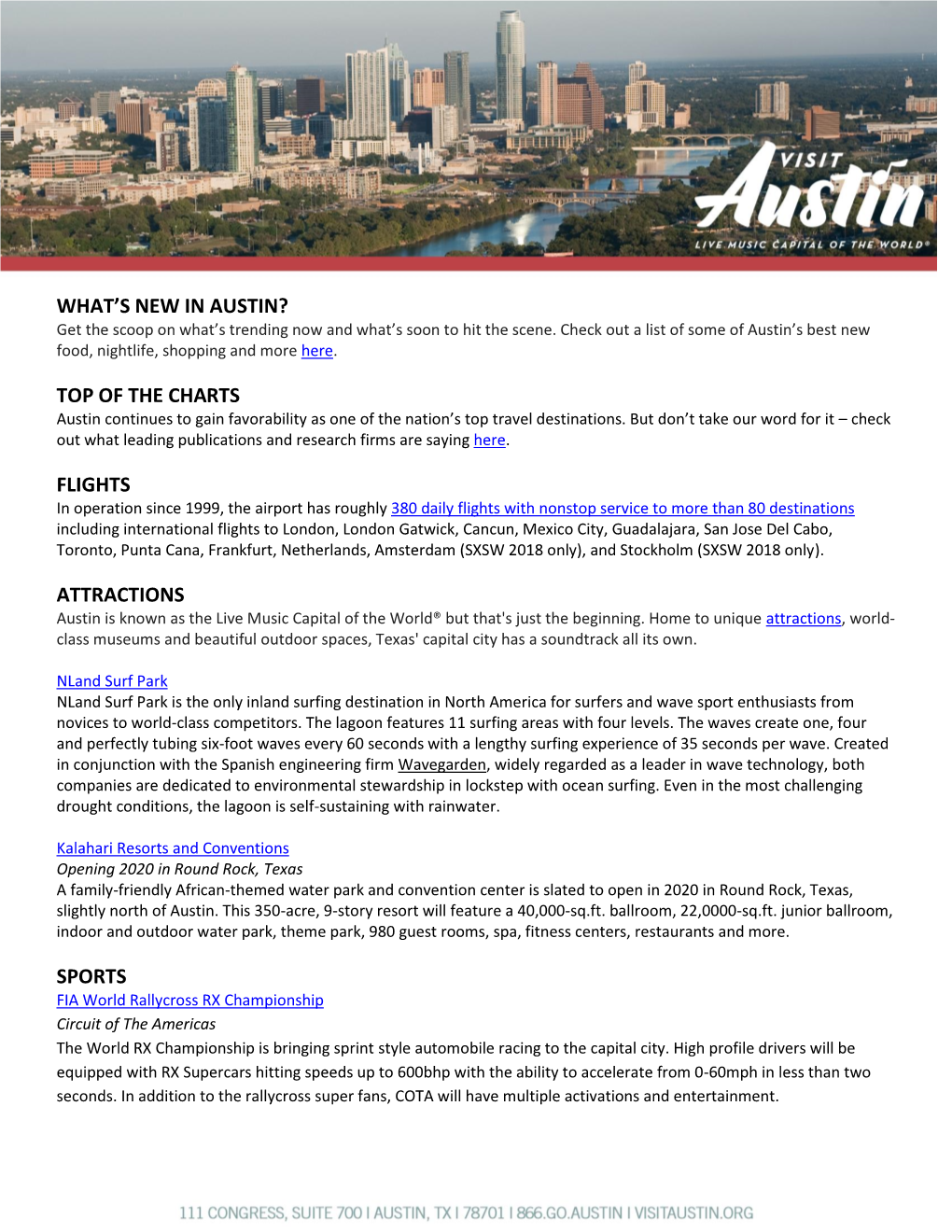 What's New in Austin? Top of the Charts Flights