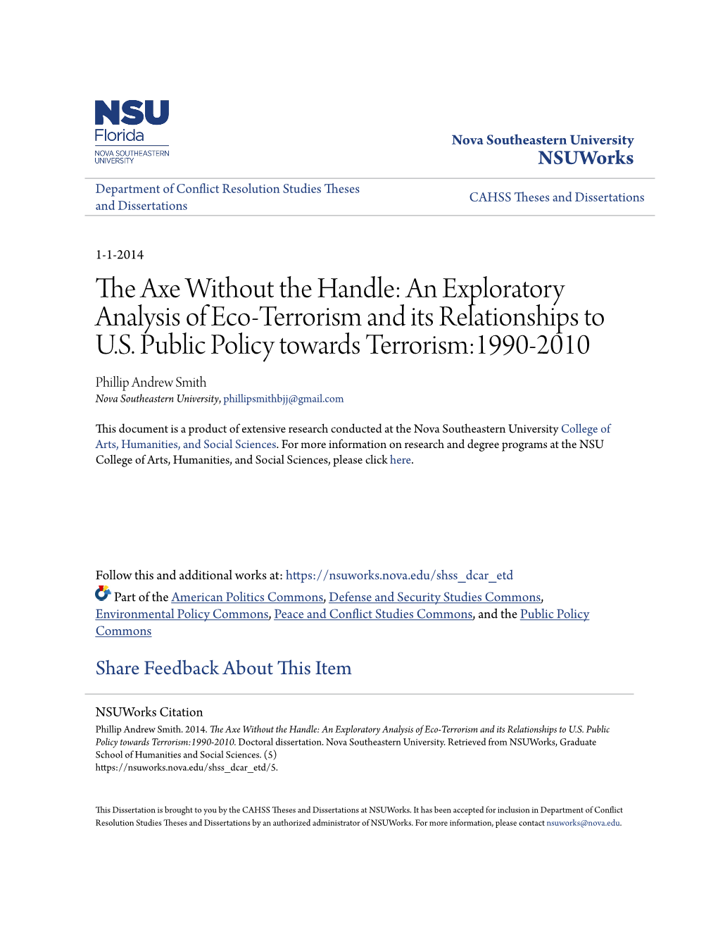 An Exploratory Analysis of Eco-Terrorism and Its Relationships to U.S