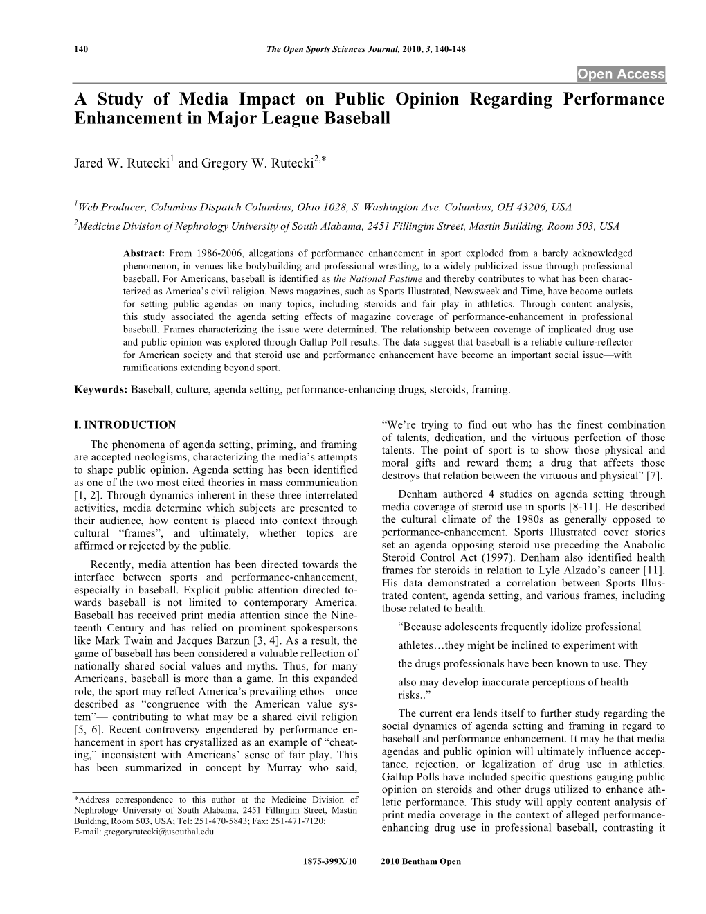 A Study of Media Impact on Public Opinion Regarding Performance Enhancement in Major League Baseball
