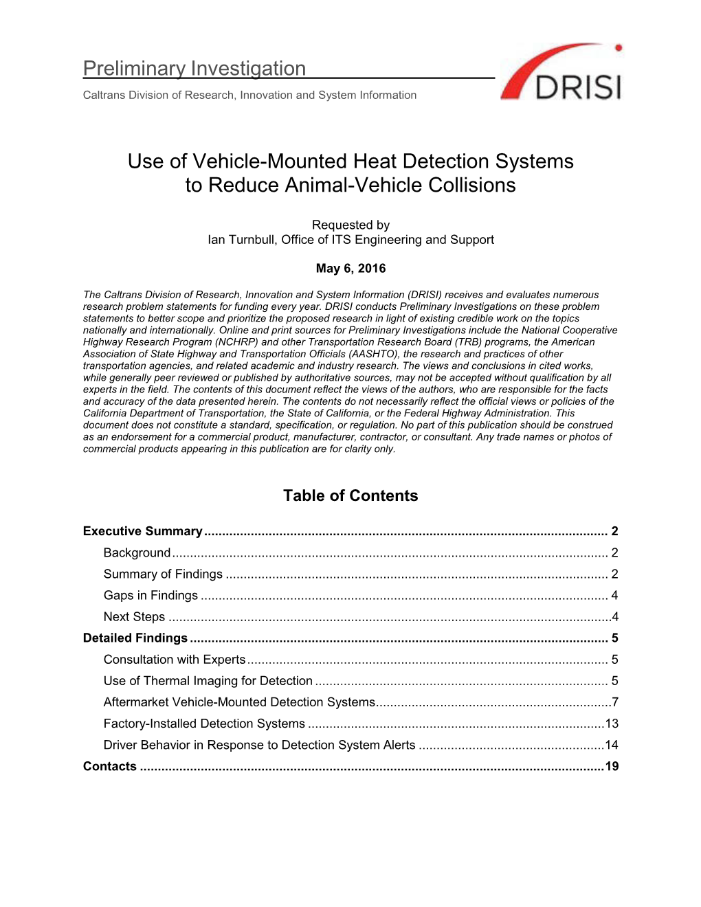 Use of Vehicle-Mounted Heat Detection Systems to Reduce Animal-Vehicle Collisions