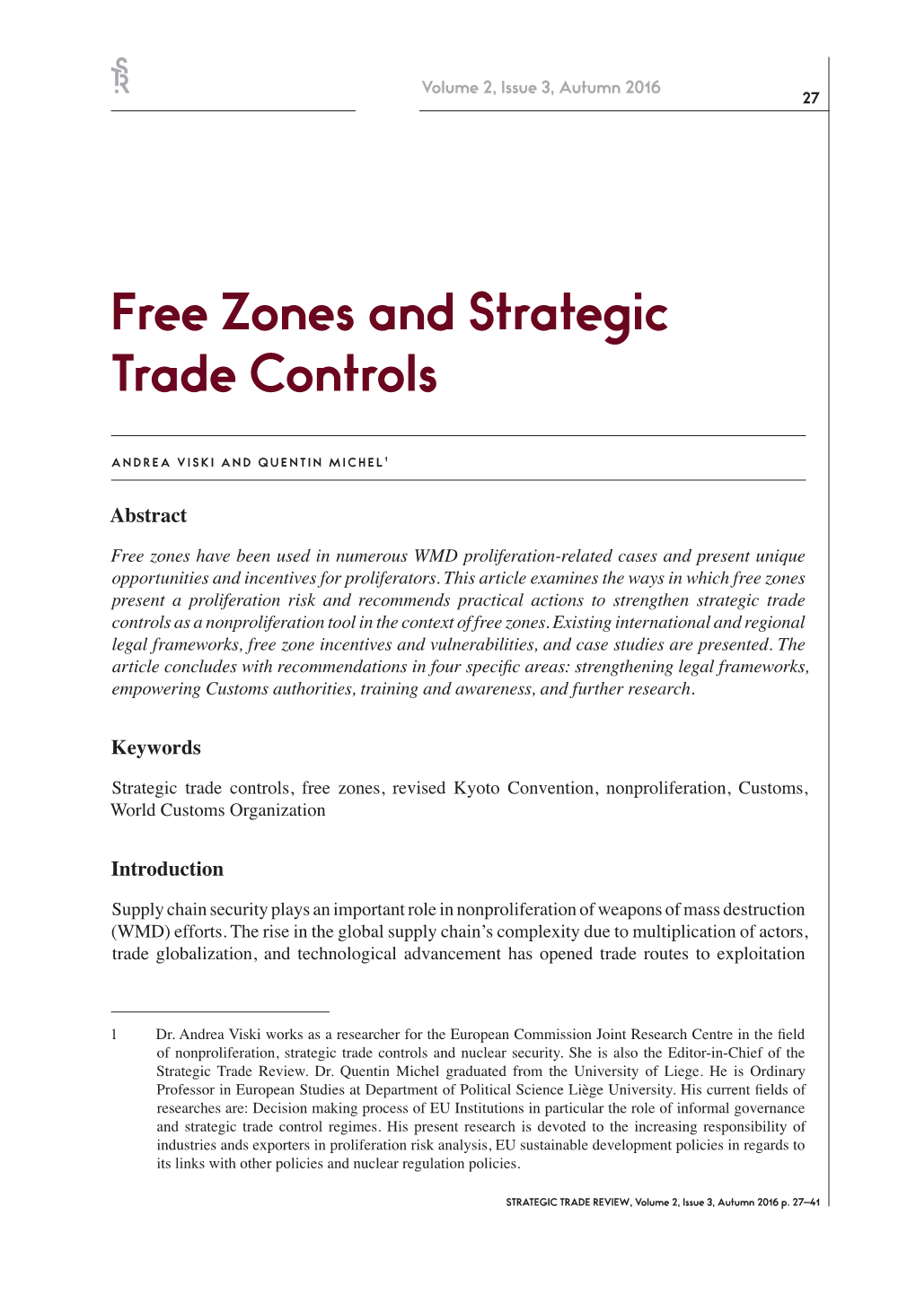 Free Zones and Strategic Trade Controls