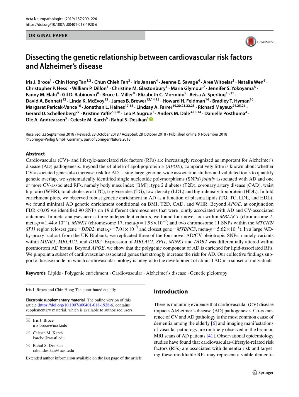 Dissecting the Genetic Relationship Between Cardiovascular Risk Factors and Alzheimer’S Disease